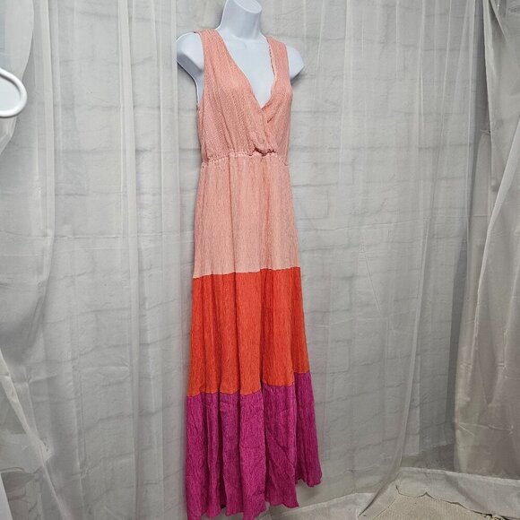 Flying Tomato Pink Orange Sleeveless Maxi Dress Colorblock Boho Festival M - Picture 4 of 11